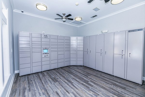 Parcel locker for residents at Andover at Johns Creek Apartments, convenient package storage solution for luxury living
