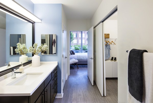 Modern bathroom with sleek fixtures at 1401 S State Apartments