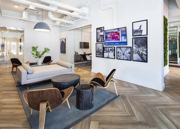 Modern clubhouse with spacious seating area at 1401 S State Apartments