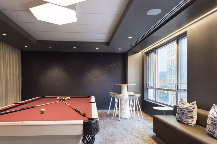 clubhouse game room at Montaje Apartments