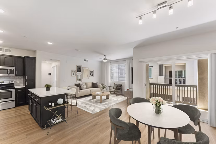 Stylish dining room with modern decor at Solaire Apartments, a luxury Greystar property