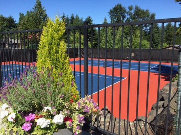 Outdoor tennis courts at Onyx Apartments featuring well-maintained surfaces and scenic views in a vibrant, residential area