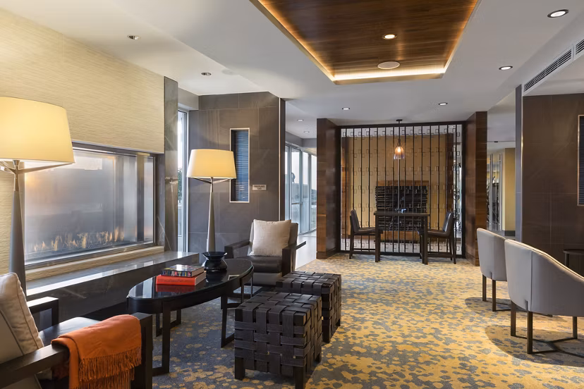 Stylish clubhouse featuring modern amenities at Serenity Apartments - perfect for social gatherings and relaxation