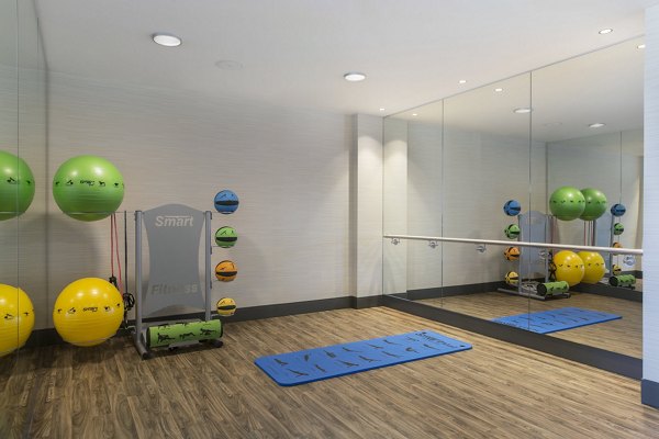 State-of-the-art fitness center with modern equipment at Serenity Apartments, luxury community offering premier amenities in an urban setting