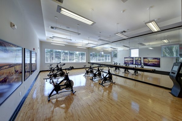 Spacious yoga/spin studio with modern equipment at Solle Davie Luxury Apartments, perfect for fitness enthusiasts seeking luxury living