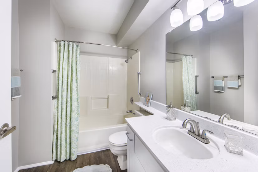 Modern bathroom with sleek fixtures at Hacienda Vallecitos Apartments