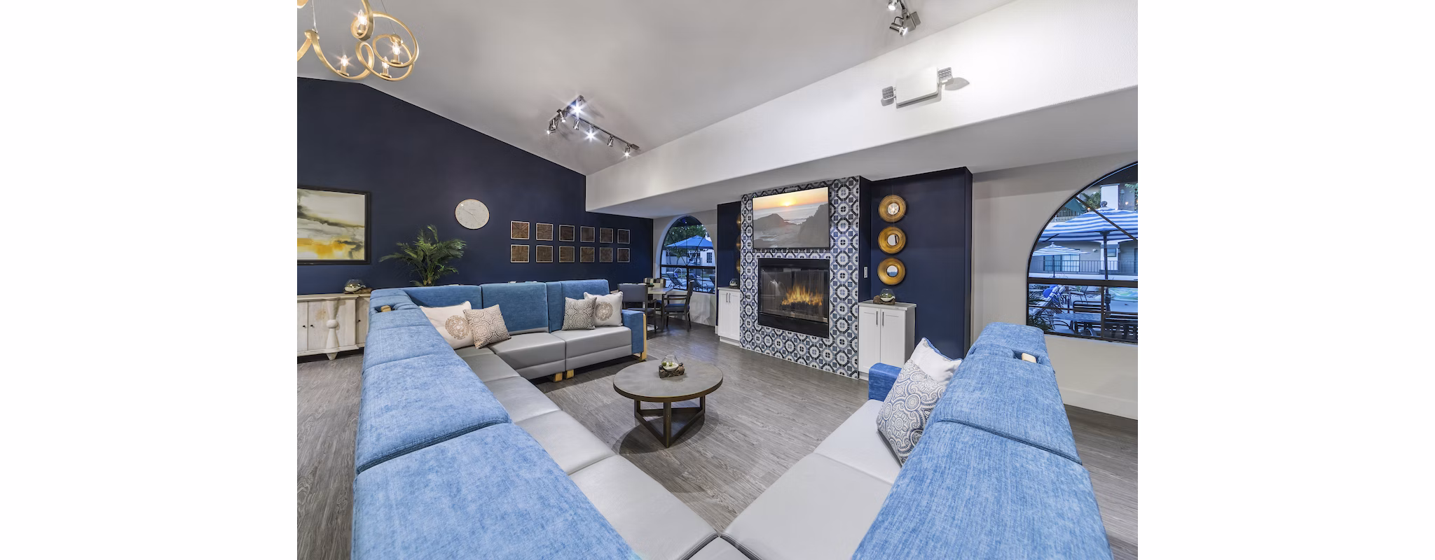 Contemporary clubhouse with stylish decor at Overture San Marcos Apartment Homes
