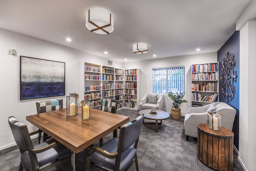 Clubhouse with modern furnishings at Overture San Marcos Apartment Homes