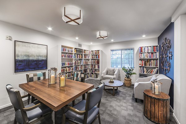 Clubhouse with modern furnishings at Overture San Marcos Apartment Homes