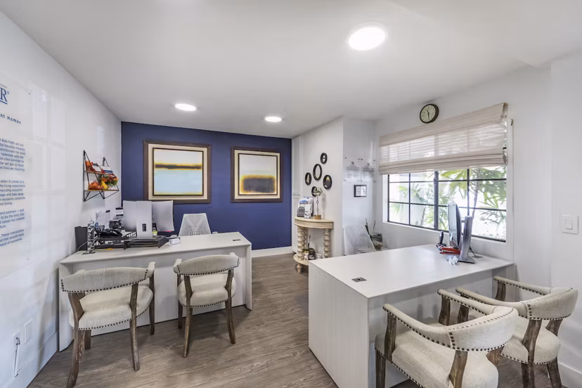 Business center equipped with modern workstations at Overture San Marcos Apartment Homes