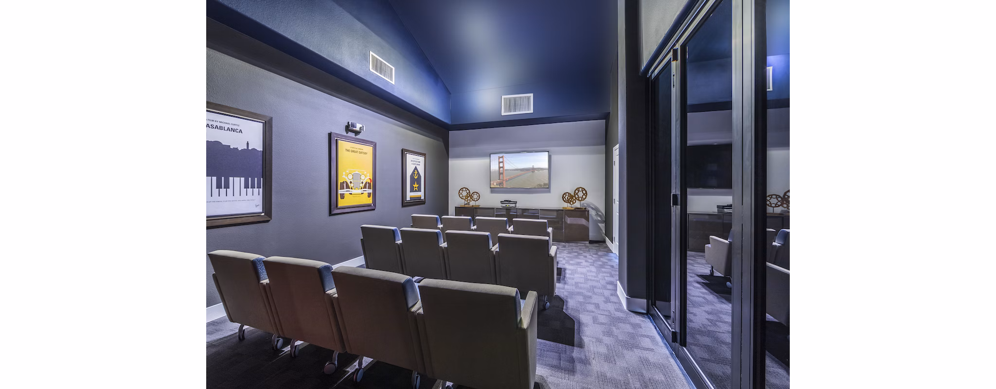Theater room featuring plush seating at Overture San Marcos Apartment Homes for luxury entertainment