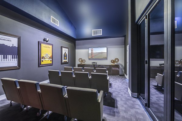 Theater room featuring plush seating at Overture San Marcos Apartment Homes for luxury entertainment