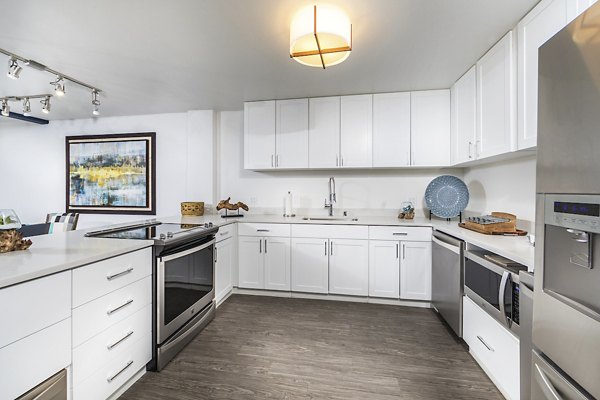 Elegant kitchen with modern appliances at Overture San Marcos Apartment Homes
