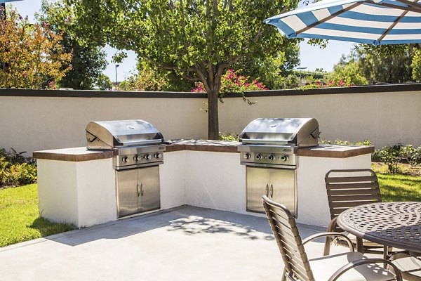 Grill area with modern BBQ facilities at Hacienda Vallecitos Apartments