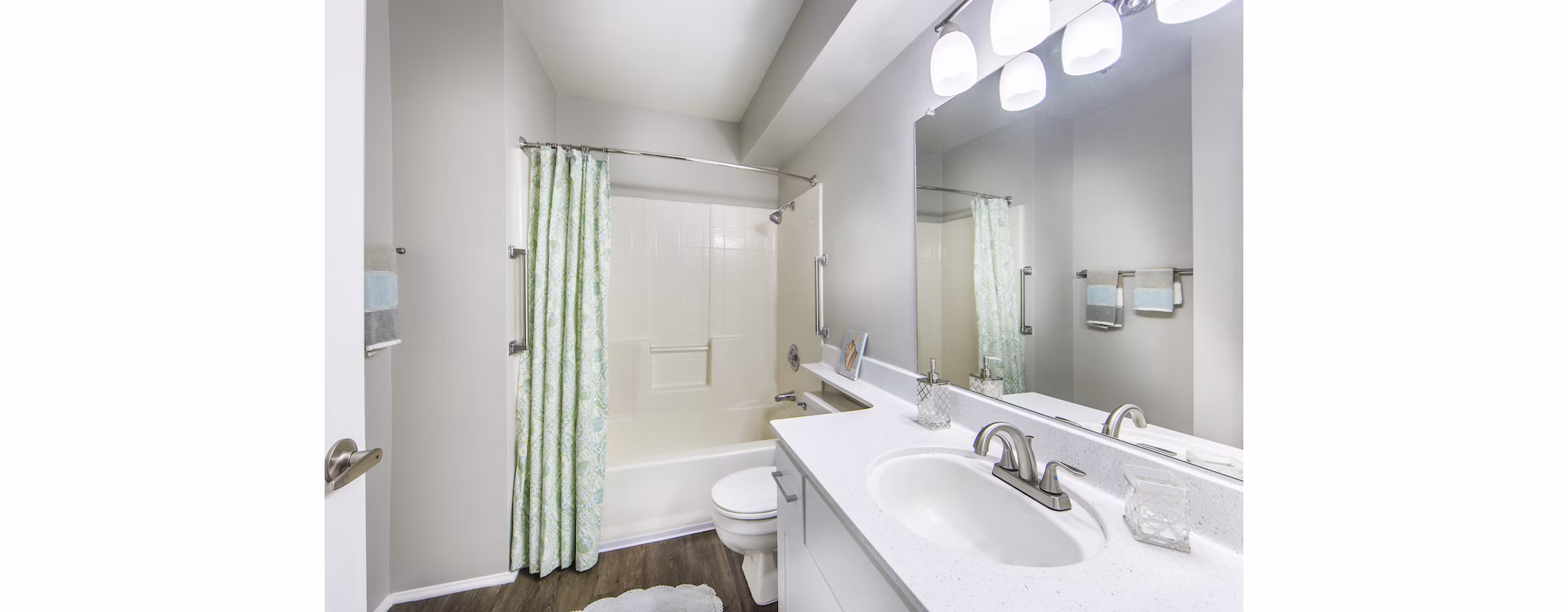 Bathroom featuring elegant fixtures and marble countertops at Overture San Marcos Apartment Homes