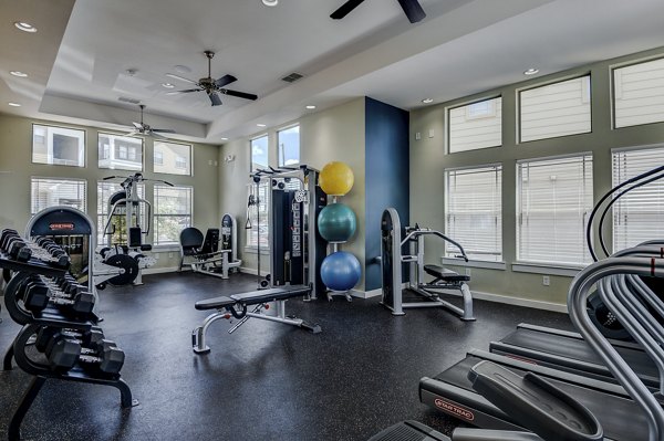 State-of-the-art fitness center with modern equipment at La Contessa Apartments, offering a premium workout experience for residents