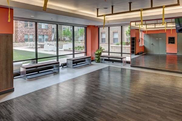 yoga/spin studio at One City Block Apartments