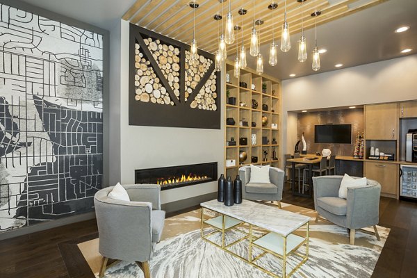 Clubhouse with modern design features at Solana Olde Town Station Apartments, offering luxury amenities for residents