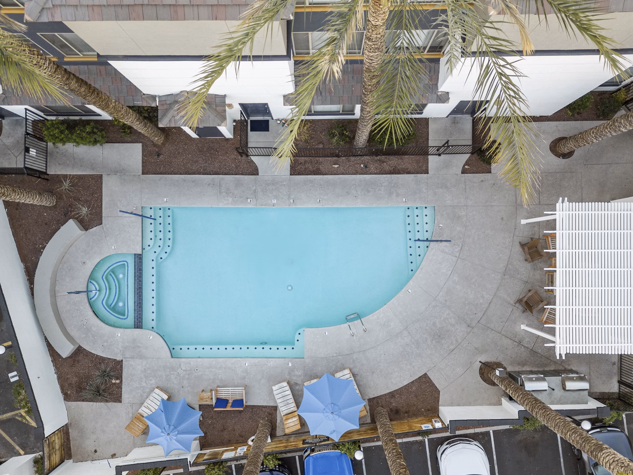 Haven at Midtown Apartments' pool with sleek design and sun loungers, offering luxurious relaxation for residents