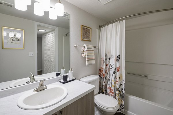 Bathroom featuring elegant fixtures and marble details at Vista at Trappers Glen Apartments
