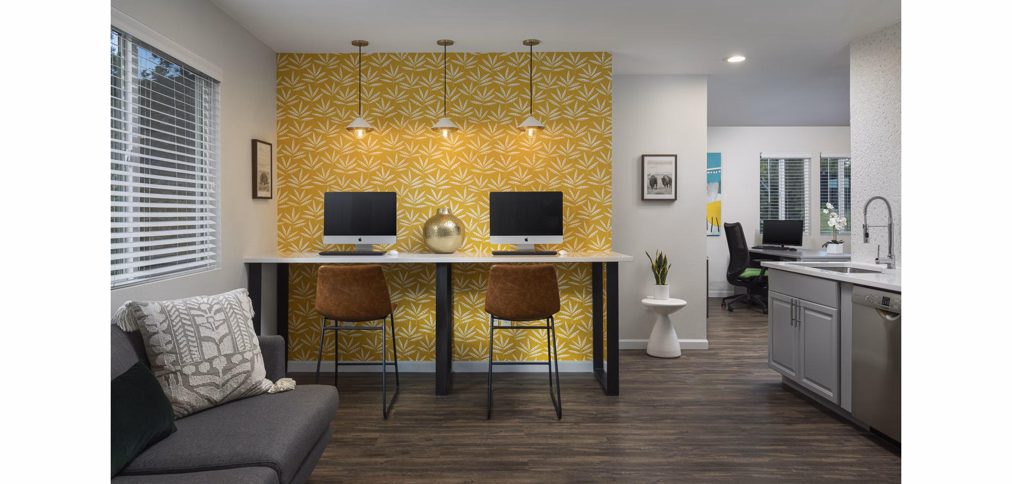 Clubhouse featuring modern design and cozy seating at Vista at Trappers Glen Apartments