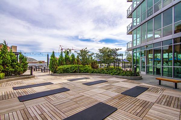 outdoor yoga area at LPM Apartments