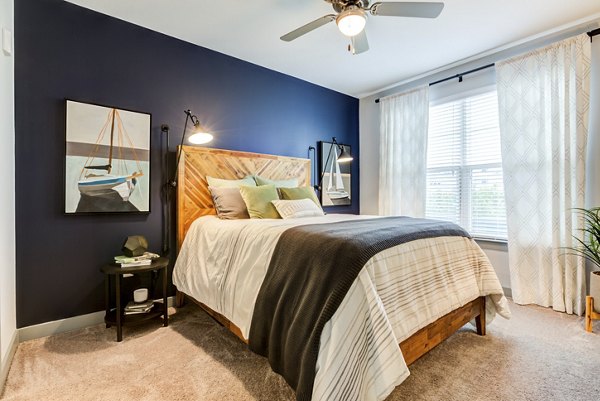Bedroom featuring contemporary furnishings at Element Barclay Apartments