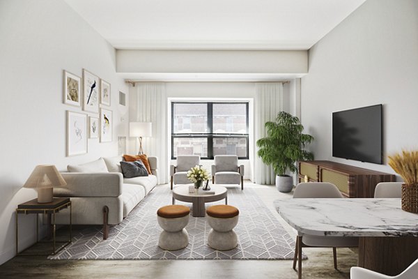 Spacious kitchen with quartz countertops in James and Harrison Court Apartments