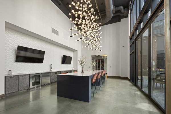 Dining room with contemporary furnishings at 30Six NoDa Apartments, showcasing luxury living in a vibrant community setting