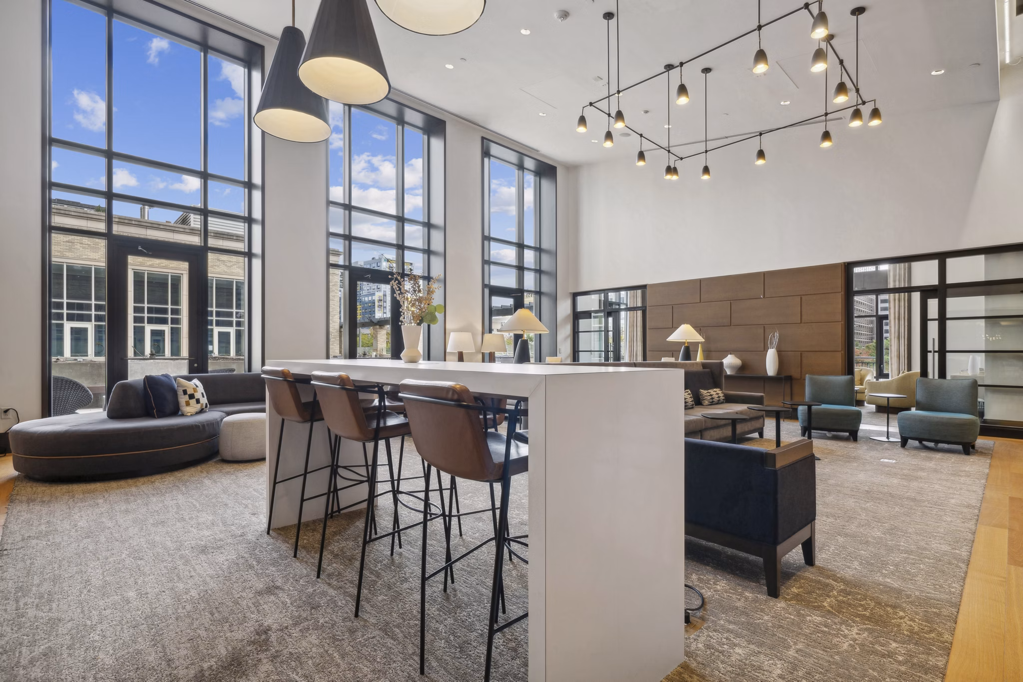 Clubhouse at The Alexander Apartments featuring luxury amenities and modern design, perfect for social gatherings and events