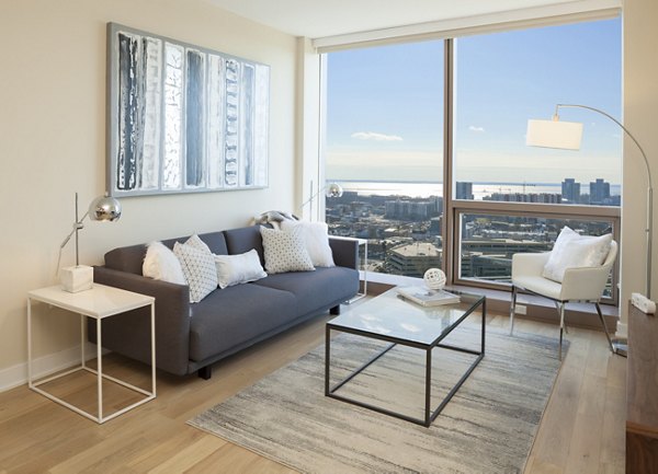 Spacious living room with modern design at Atlantic Station Apartments, Greystar luxury apartments in Atlanta