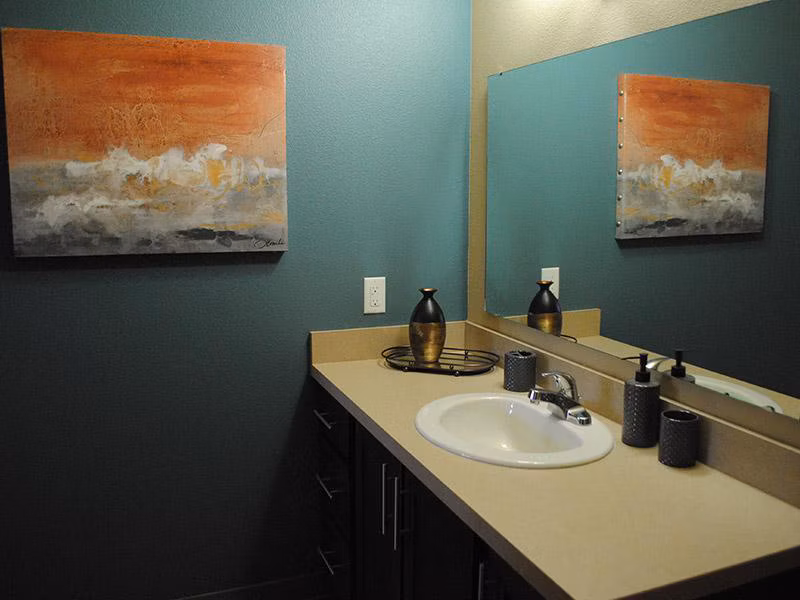 Luxurious bathroom with modern fixtures at Jory Trail Apartments, offering a relaxing space in Greystar's upscale community