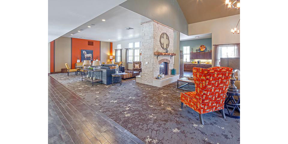 Clubhouse featuring stylish decor at Jory Trail Apartments, a luxury community with top-tier amenities for modern living