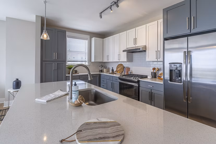 Elegant dining area with modern furnishings in The Sawyer Providence Farm Apartments