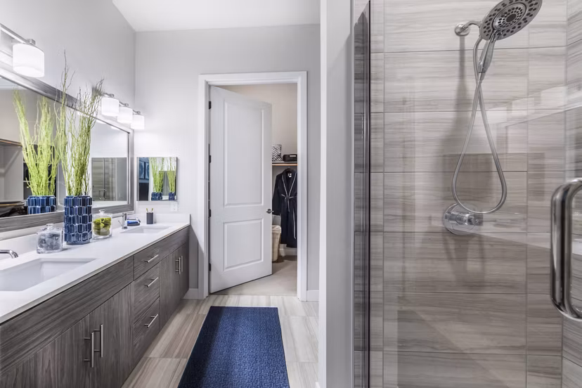 Modern bathroom with sleek fixtures at Overture Kierland luxury apartments