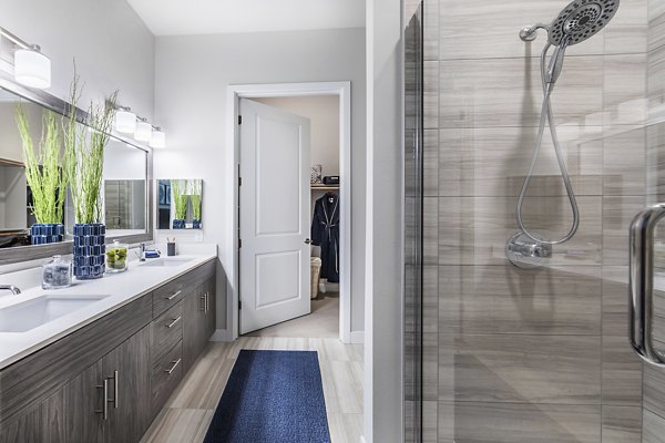 Modern bathroom with sleek fixtures at Overture Kierland luxury apartments