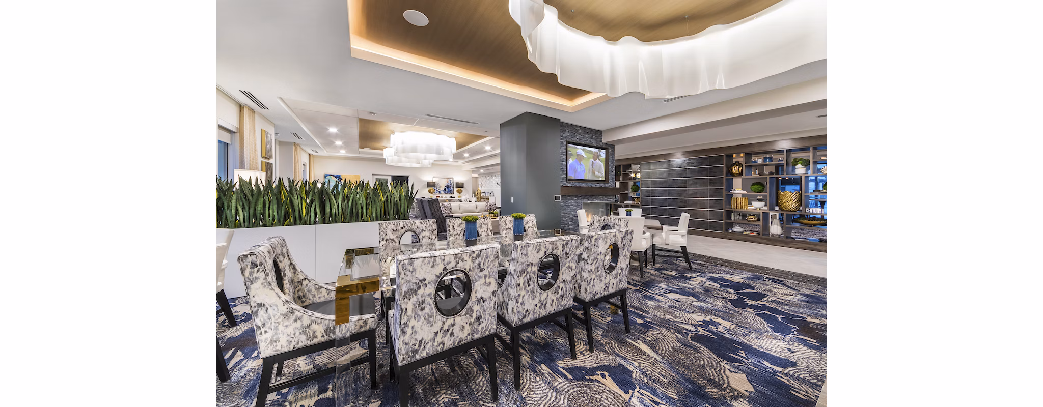 Clubhouse featuring modern design and comfortable seating at Overture Kierland luxury apartments in Scottsdale