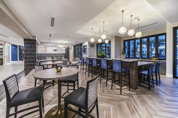 Clubhouse lounge with modern seating and decor at Overture Kierland luxury apartments in Scottsdale