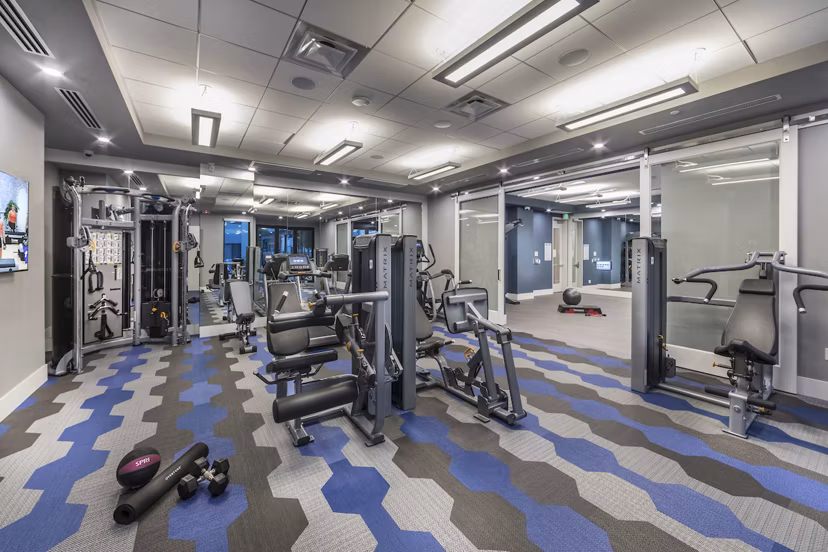 Modern fitness center with state-of-the-art equipment at Overture Kierland luxury apartments