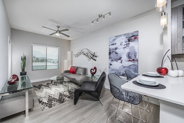 Luxury living room with modern design and stylish furniture at Overture Kierland apartments
