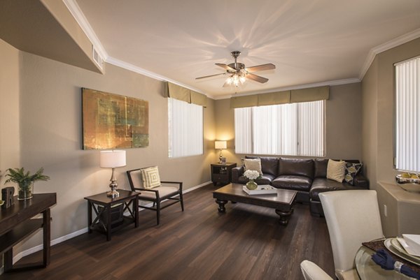 Contemporary living room with stylish furnishings at Santa Rosa Apartments