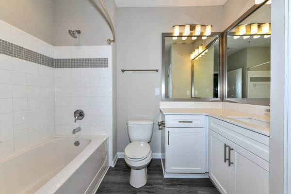 Bathroom with modern fixtures at Avana City North Apartments