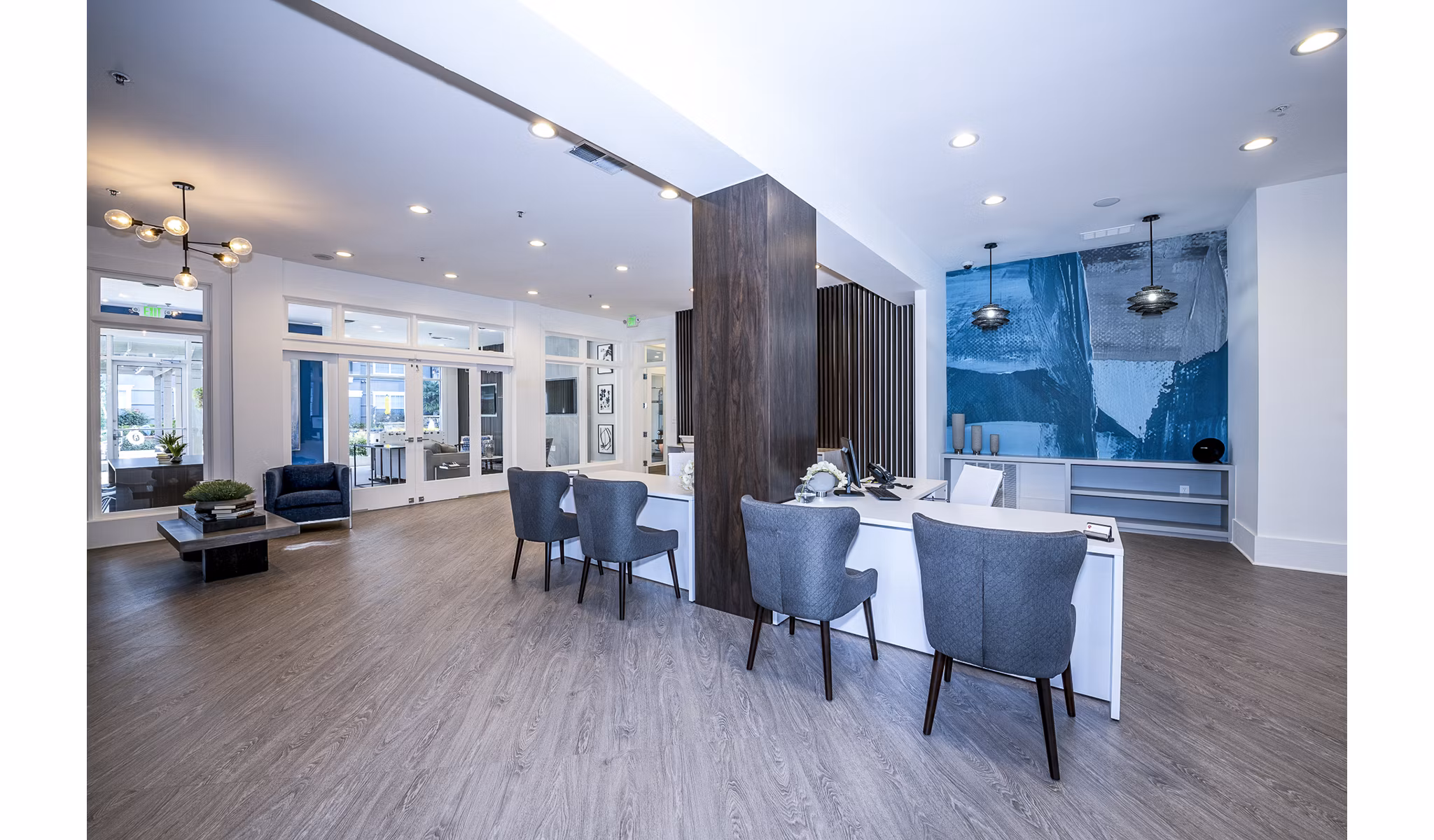 Leasing office with modern decor at Avana City North Apartments