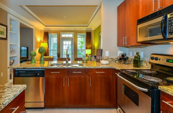Modern kitchen with stainless steel appliances at Avana City North Apartments
