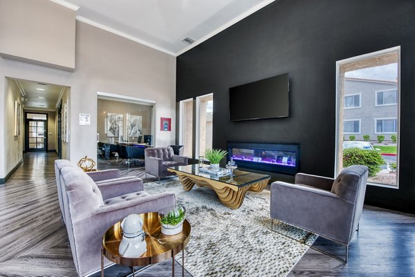 Modern clubhouse with cozy seating and entertainment area in San Paulo Apartments