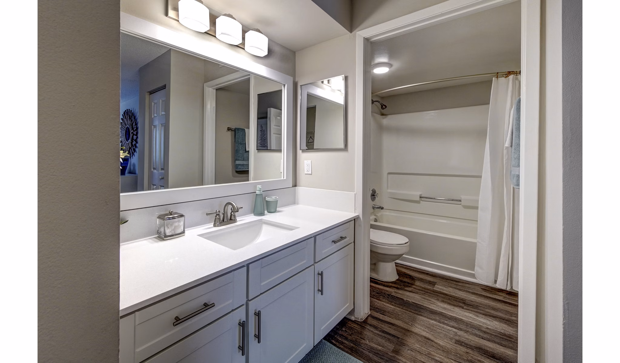 Modern bathroom with sleek fixtures at La Morada at Weston Apartments