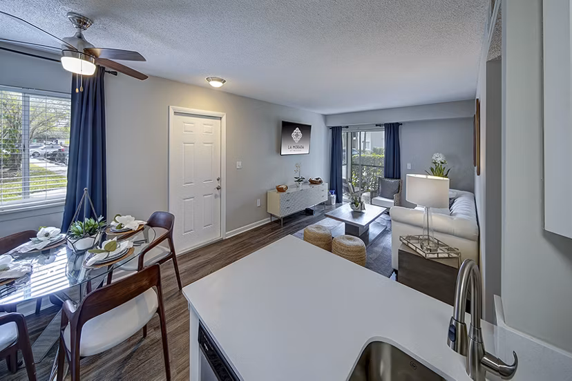 Dining area with modern table and chairs at La Morada at Weston Apartments Enjoy luxury living with stylish interiors and exquisite design