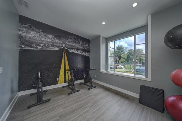 Modern fitness center equipped with state-of-the-art machines at La Morada at Weston Apartments