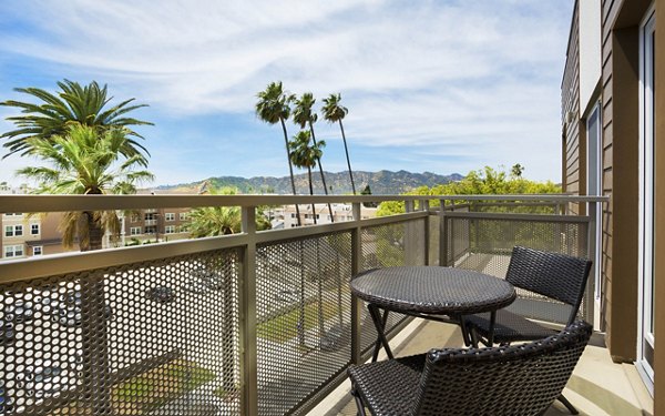 Stylish outdoor patio with modern seating at ONYX Glendale Apartments