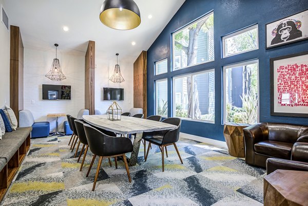 Meeting room with modern amenities at Avana Sunnyvale Apartments, ideal for conferences and gatherings